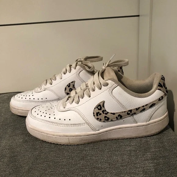 Nike Women's Court Vision Low White Desert Sand Leopard Sneakers - Picture 2 of 5